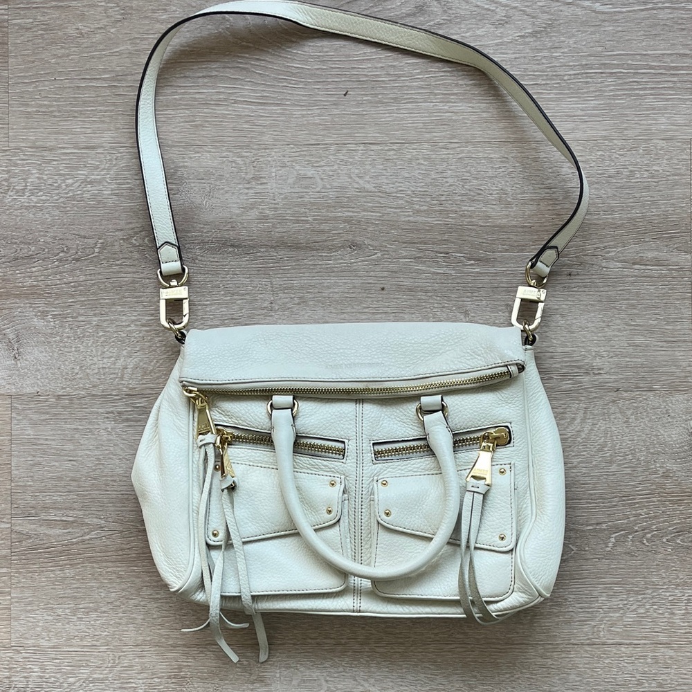 Aimee Kestenberg Cream Leather Shoulder Bag with Gold Hardware